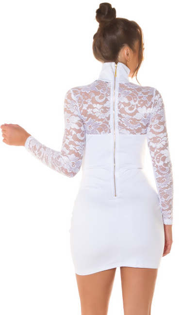 mini dress long sleeve with lace White